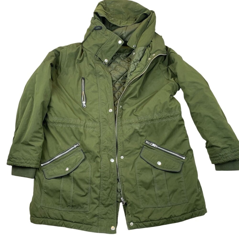Time & Tru Women's Coat Size XL With Hood Olive Green Quilted Parka